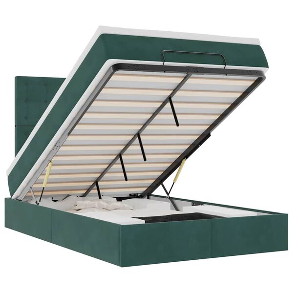 vidaXL osmansk&aacute; posteľ s matracmi a LED di&oacute;dami tmavozelen&aacute; zamat