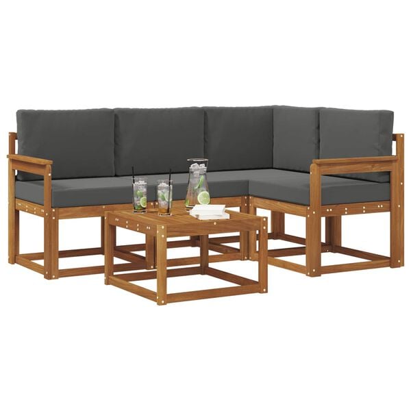 vidaXL Z&aacute;hradn&aacute; s&uacute;prava gaučov s vank&uacute;&scaron;om 5 pcs Pr&iacute;rodn&aacute; a antracitov&aacute;