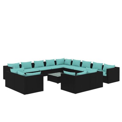 vidaXL 14-dielna záhradná sedacia súprava s vankúšmi čierna polyratan