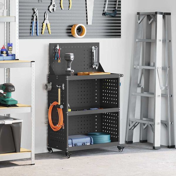 vidaXL Kovový vozík na náradie s poličkou Čierna 65 x 35 x 111 cm