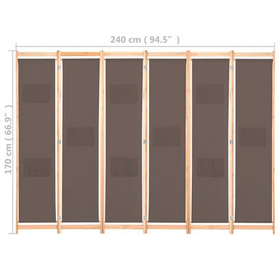 vidaXL 6-panelový paraván hnedý 240x170x4 cm látkový