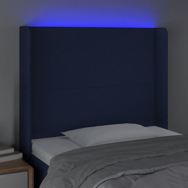 vidaXL Čelo postele s LED modr&eacute; 93x16x118/128 cm l&aacute;tka