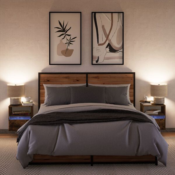 vidaXL N&aacute;stenn&eacute; nočn&eacute; skrinky s LED osvetlen&iacute;m 2 ks dymov&yacute; dub