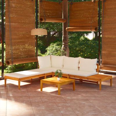 vidaXL 3-dielny záhradný sedací set krémovo-biele sedáky akáciové drevo