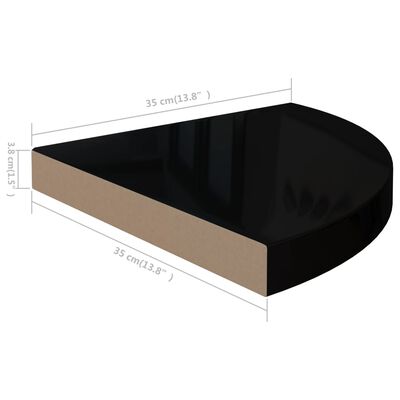 vidaXL Plávajúca rohová polica, lesklá čierna 35x35x3,8 cm, MDF
