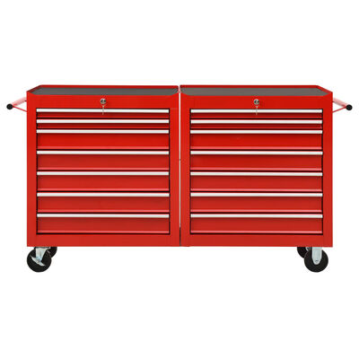 vidaXL Dielenský vozík so 14 zásuvkami červený oceľový