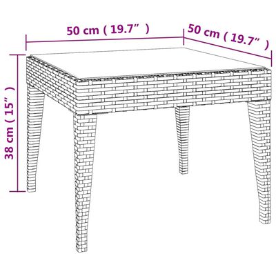 vidaXL Bočný stolík čierny 50x50x38 cm polyratan a tvrdené sklo