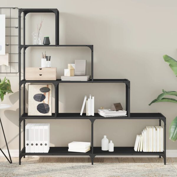vidaXL Knižnica 4 schody čierna 139x33,5x149 cm kompozitné drevo