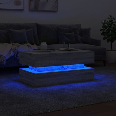 Konferenčný stolík vidaXL s LED svetlami sivý sonoma 90x50x40 cm