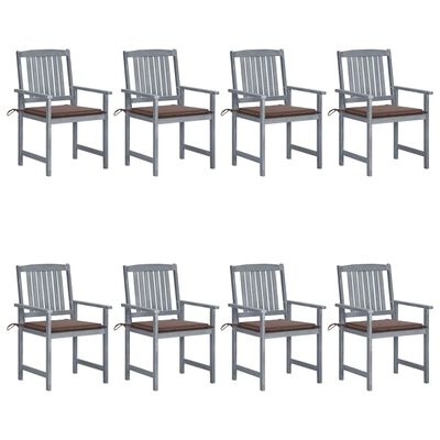 vidaXL Záhradné stoličky s podložkami 8 ks akáciový masív sivé
