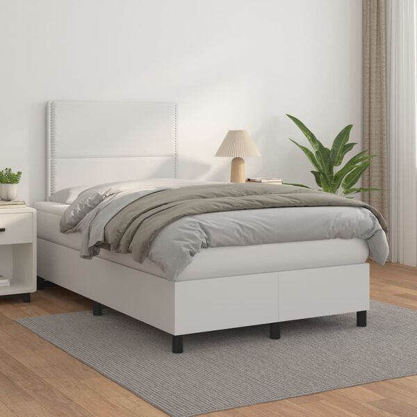 vidaXL Boxspring posteľ s matracom biela 120x200 cm umel&aacute; koža