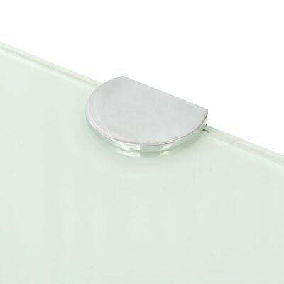 vidaXL Rohové poličky z bieleho skla s chrómovanými úchytkami 45x45 cm 2 ks
