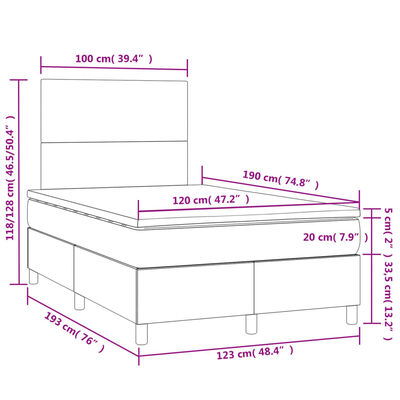vidaXL Boxspring posteľ s matracom a LED, svetlosivá 120x190 cm, látka