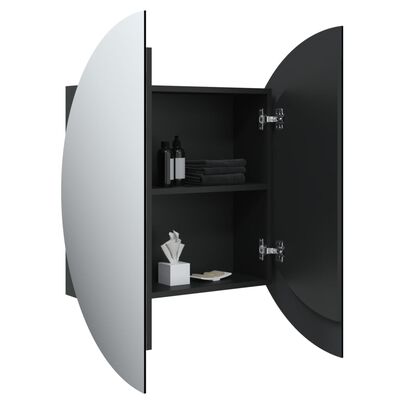 vidaXL Kúpeľňová skrinka s okrúhlym zrkadlom a LED čierna 54x54x17,5cm