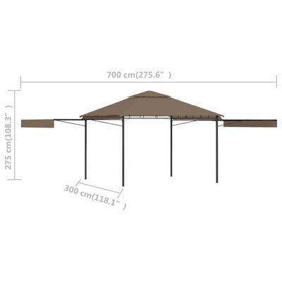 vidaXL Altánok s 2 výsuvnými strechami 3x3x2,75 m sivohnedý 180 g/㎡