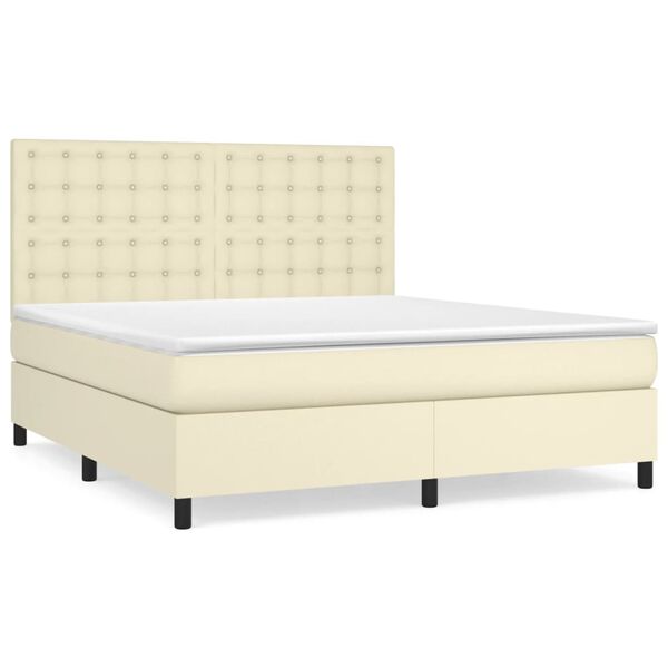 vidaXL Boxspring posteľ s matracom kr&eacute;mov&aacute; 180x200 cm umel&aacute; koža