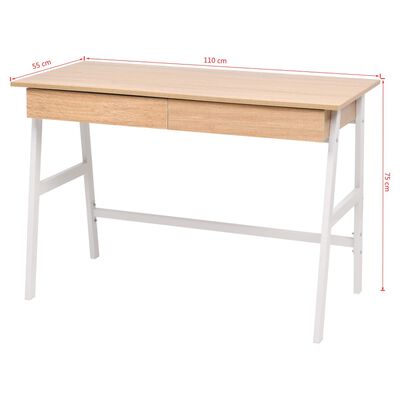 vidaXL Písací stôl 110x55x75 cm dubovo-biela farba