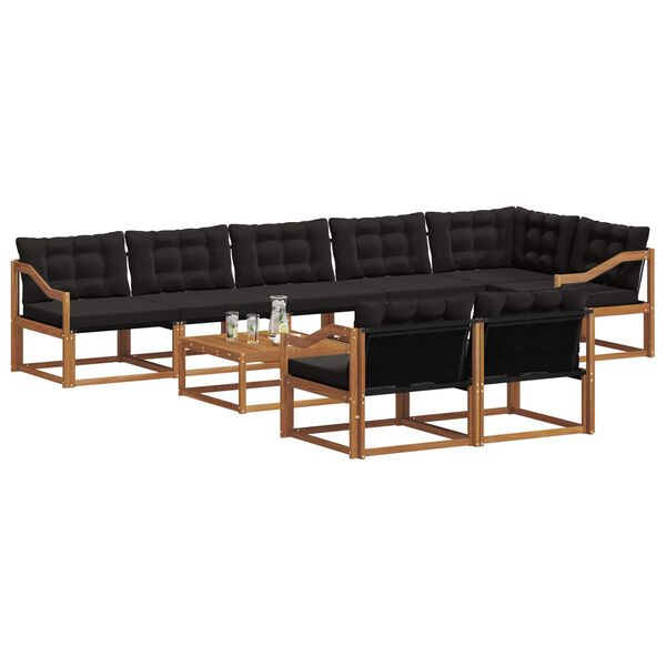 vidaXL Z&aacute;hradn&aacute; s&uacute;prava gaučov s vank&uacute;&scaron;om 9 pcs Pr&iacute;rodn&aacute; a čierna