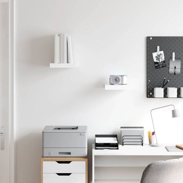 vidaXL Pl&aacute;vaj&uacute;ce n&aacute;stenn&eacute; police 2 ks, leskl&eacute; biele 23x23,5x3,8cm, MDF