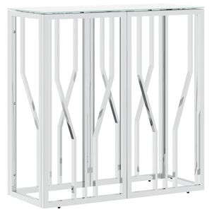 vidaXL Konzolov&yacute; stol&iacute;k strieborn&yacute; 70x30x70 cm nehrdzavej&uacute;ca oceľ sklo