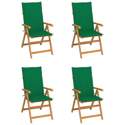 vidaXL Záhradné stoličky 4 ks so zelenými podložkami tíkový masív