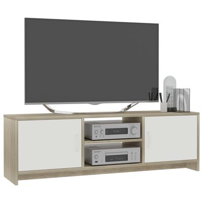 vidaXL TV skrinka biela a farba dubu sonoma 120x30x37,5 cm drevotrieska