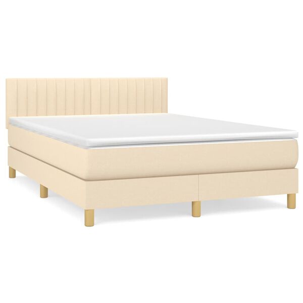 vidaXL Boxspring posteľ s matracom kr&eacute;mov&yacute; 140x190 cm l&aacute;tka