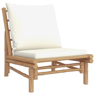 vidaXL 4-dielna záhradná sedacia súprava krémovobiele vankúše bambus