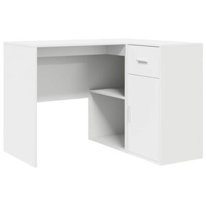 vidaXL Rohov&yacute; st&ocirc;l so z&aacute;suvkou s poličkou Biela 102 x 88 x 75 cm