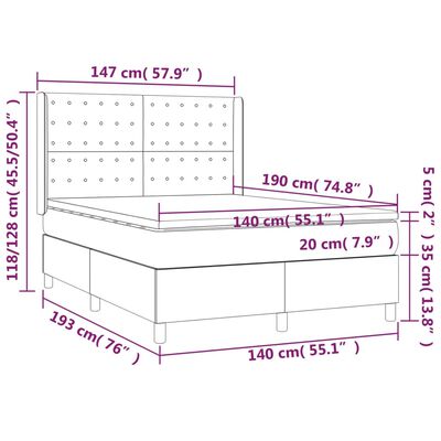 vidaXL Posteľný rám boxspring s matracom tmavosivý 140x190 cm zamat