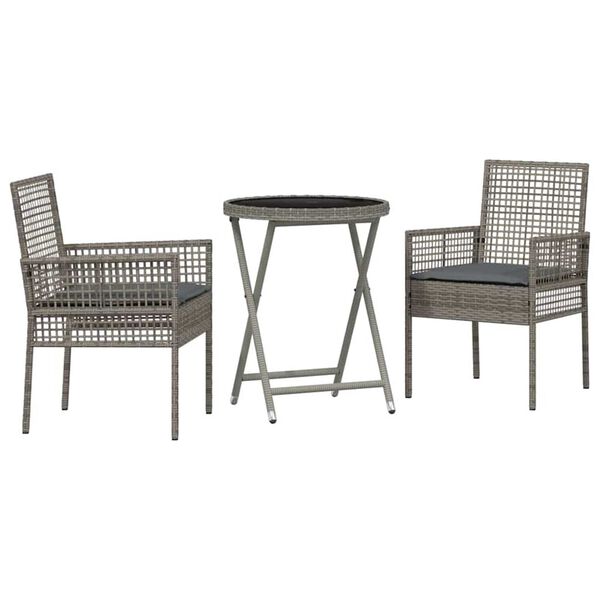 vidaXL Záhradný bistro set 3 pcs Sivá polyratan