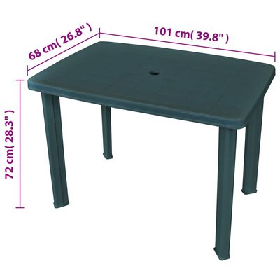 vidaXL Záhradný stôl, zelený 101x68x72 cm, plast