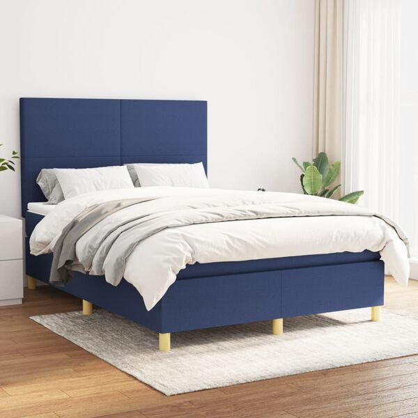 vidaXL Boxspring posteľ s matracom modr&yacute; 140x190 cm l&aacute;tka