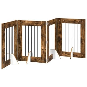 vidaXL Skladacia psia br&aacute;na so stojanmi 4 pcs Dymov&yacute; dub 241 cm