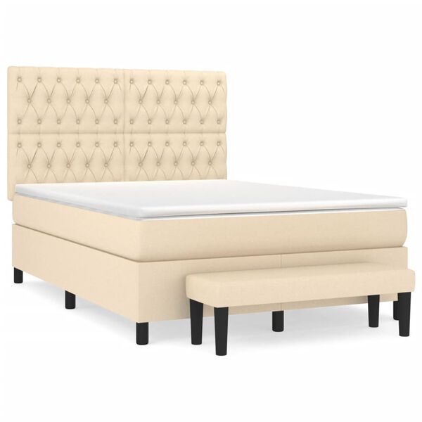vidaXL Boxspring posteľ s matracom kr&eacute;mov&yacute; 140x190 cm l&aacute;tka