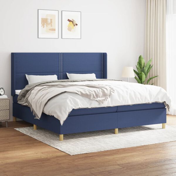 vidaXL Boxspring posteľ s matracom modr&aacute; 200x200 cm l&aacute;tka
