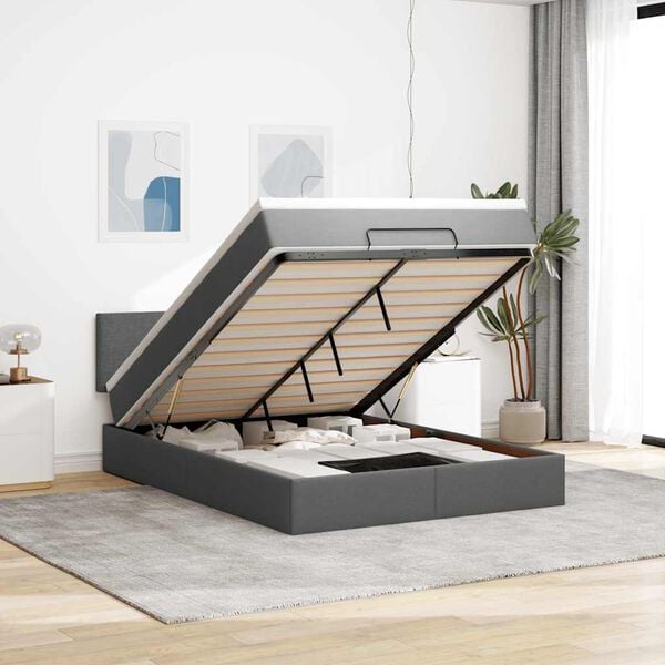 VidaXL Osmansk&aacute; posteľ s matracom a LED di&oacute;dami tmavosiv&aacute; 140x200 cm