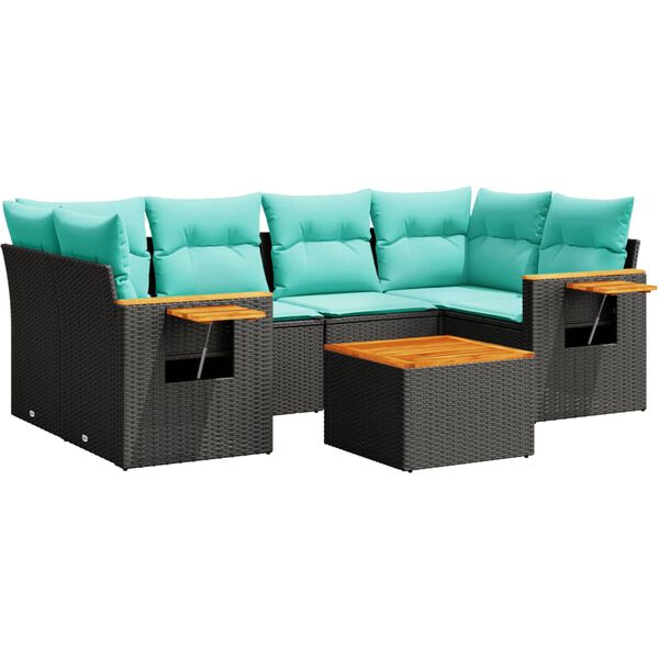 vidaXL 7-dielna z&aacute;hradn&aacute; s&uacute;prava pohoviek s vank&uacute;&scaron;mi čierna polyratan