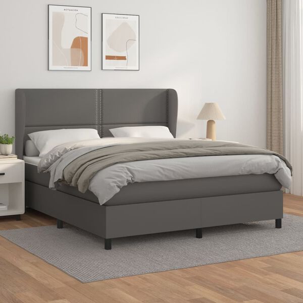 vidaXL Boxspring posteľ s matracom siv&aacute; 160x200 cm umel&aacute; koža