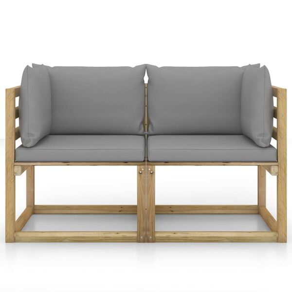 vidaXL Z&aacute;hradn&eacute; rohov&eacute; pohovky+podložky 2 ks, impregnovan&aacute; borovica