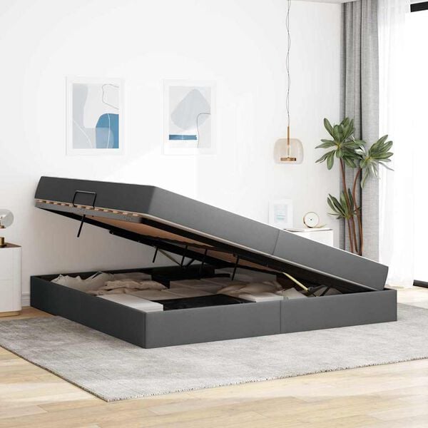 vidaXL Postel s &uacute;ložn&yacute;m prostorem a matrac&iacute; Tmavo &scaron;ed&aacute; 200 x 200 cm