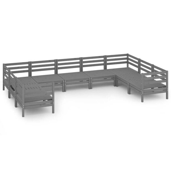 vidaXL 9-dielna z&aacute;hradn&aacute; sedacia s&uacute;prava siv&aacute; borovicov&yacute; mas&iacute;v