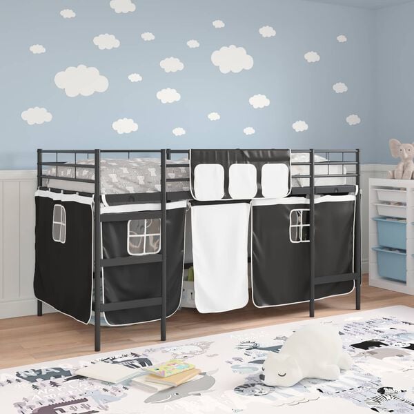 vidaXL R&aacute;m poschodovej postele pre deti s z&aacute;vesmi Čierna 90 x 201 cm