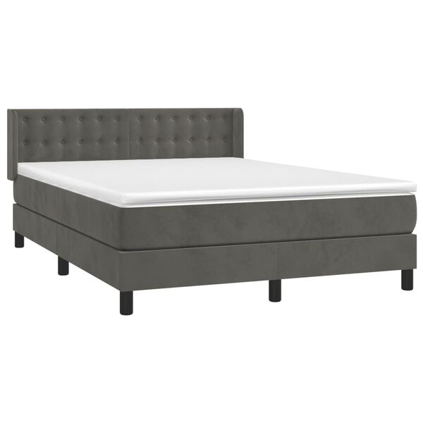 vidaXL Posteľn&yacute; r&aacute;m boxspring s matracom tmavosiv&yacute; 140x200 cm zamat