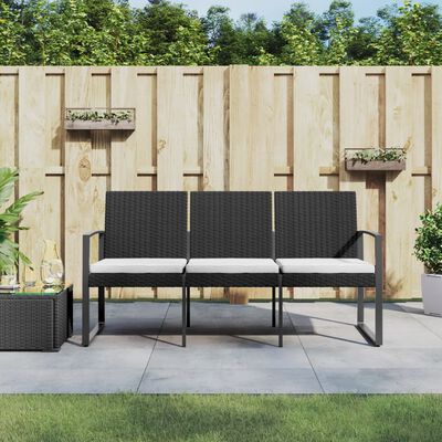 vidaXL 3-miestna záhradná lavička s podložkami čierna PP ratan