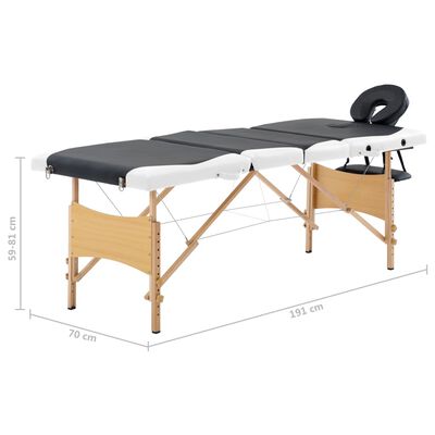 vidaXL Skladací masážny stôl, 4 zóny, drevo, čierno biely