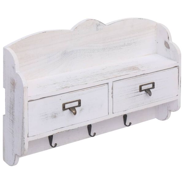 vidaXL Nástenný vešiak biely 50x10x34 cm drevený