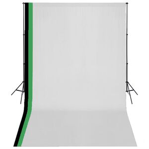 vidaXL Fotografick&eacute; vybavenie, 3 pozadia, bavlna,nastaviteľn&yacute; r&aacute;m 3x5m