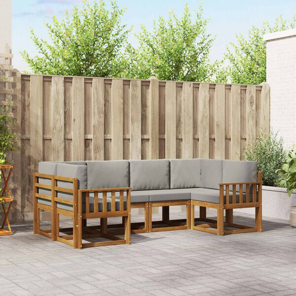 vidaXL Z&aacute;hradn&aacute; s&uacute;prava gaučov s vank&uacute;&scaron;om 6 pcs Pr&iacute;rodn&aacute; a svetlosiv&aacute;