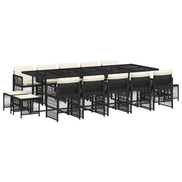 vidaXL 15-dielna z&aacute;hr. jed&aacute;lensk&aacute; s&uacute;prava s vank&uacute;&scaron;mi čierna polyratan